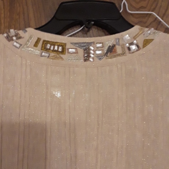 Chico's tan beige & glittery top with faux stones - Picture 7 of 7